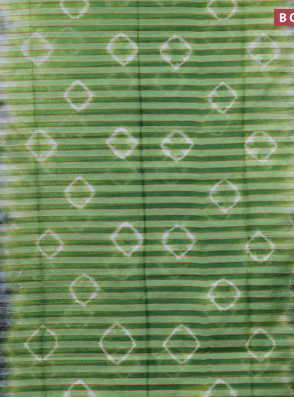 Bamboo saree green and grey with allover stripes pattern & batik prints and sequin work pallu