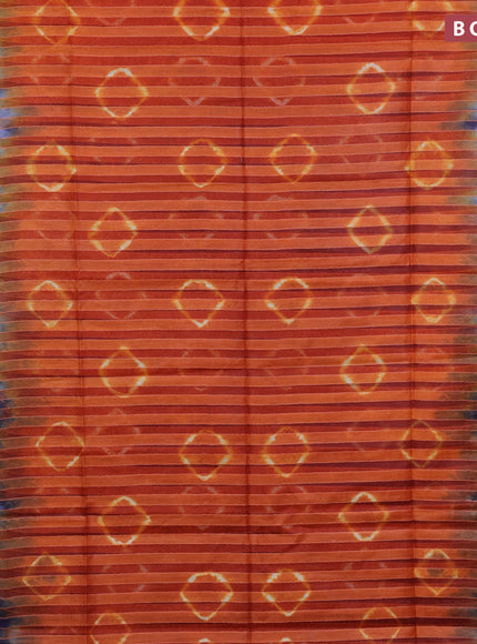 Bamboo saree orange and blue with allover stripes pattern & batik prints and sequin work pallu