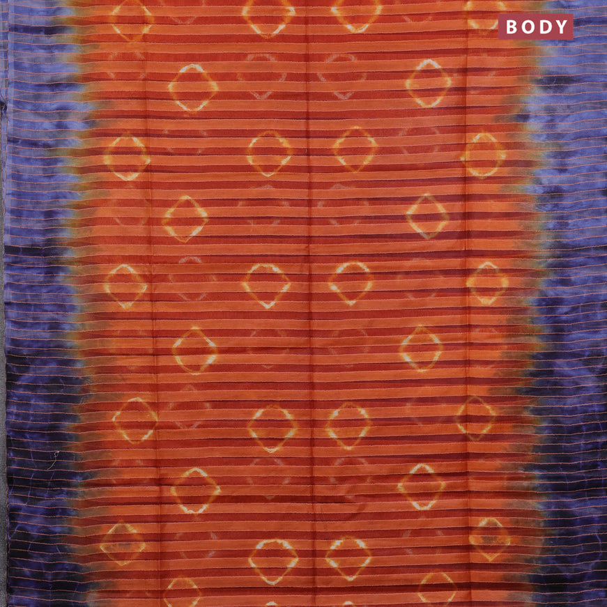 Bamboo saree orange and blue with allover stripes pattern & batik prints and sequin work pallu