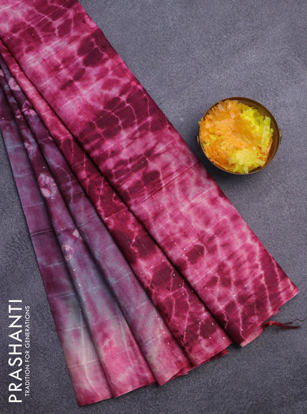 Bamboo saree grey wine shade and pink with allover sequin work & batik prints in borderless style