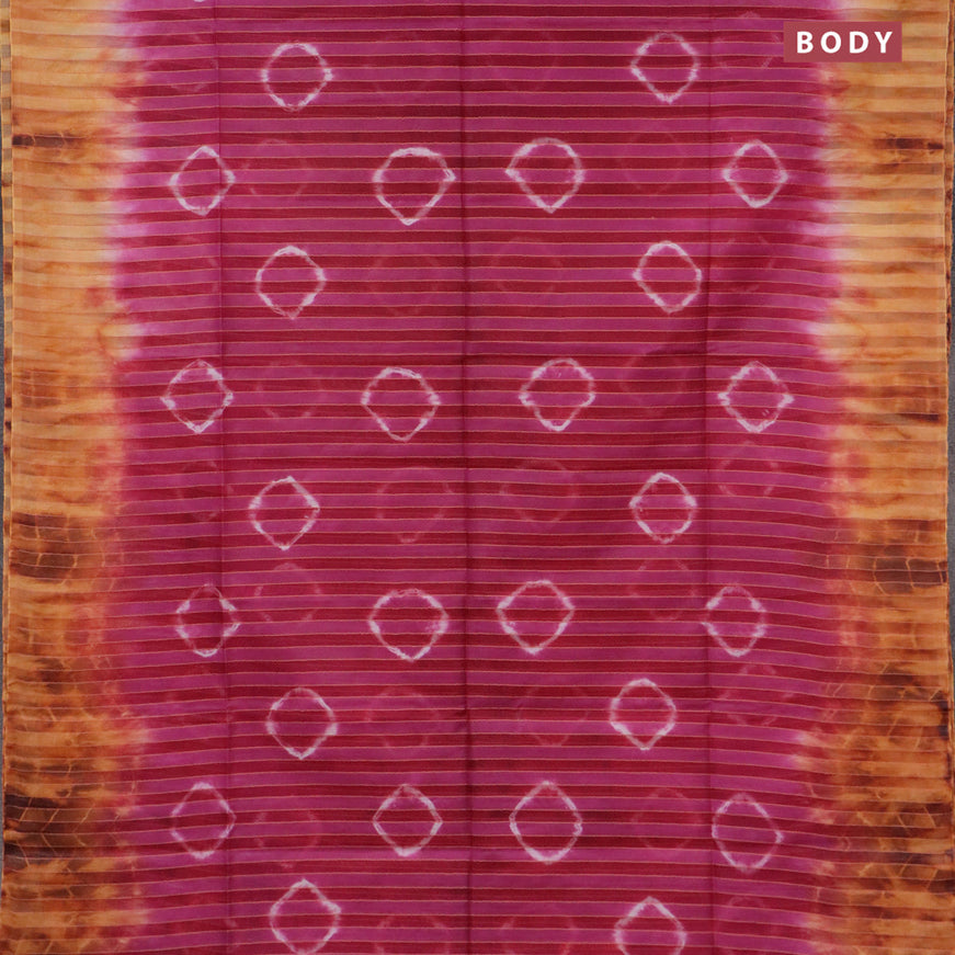 Bamboo saree magenta pink and orange shade with allover stripes pattern & batik prints and sequin work pallu