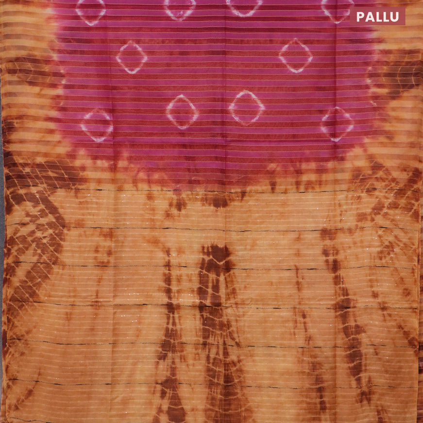 Bamboo saree magenta pink and orange shade with allover stripes pattern & batik prints and sequin work pallu