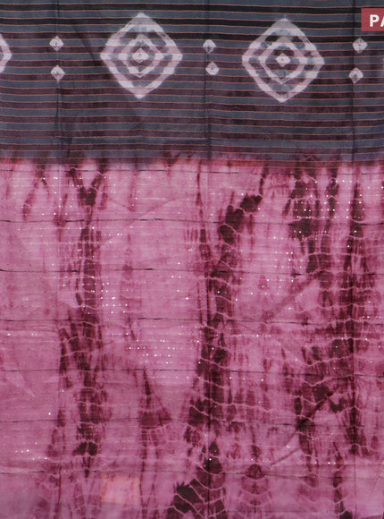 Bamboo saree grey and pink shade with allover stripes pattern & batik prints and sequin work pallu