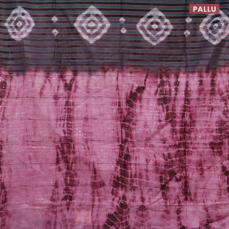 Bamboo saree grey and pink shade with allover stripes pattern & batik prints and sequin work pallu