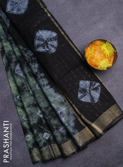 Bamboo saree green shade and black with allover sequin work & batik prints and zari woven border