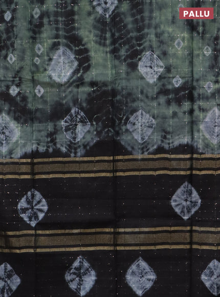 Bamboo saree green shade and black with allover sequin work & batik prints and zari woven border