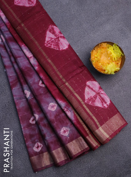 Bamboo saree grey shade and maroon with allover sequin work & batik prints and zari woven border