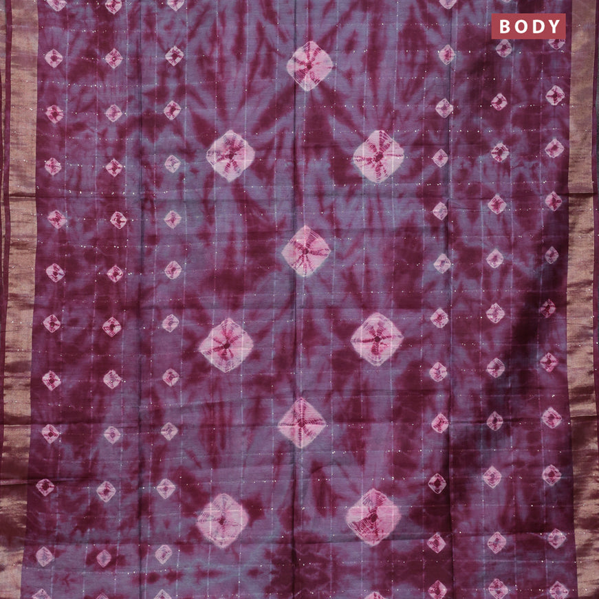 Bamboo saree grey shade and maroon with allover sequin work & batik prints and zari woven border