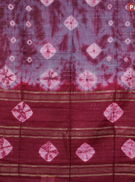 Bamboo saree grey shade and maroon with allover sequin work & batik prints and zari woven border