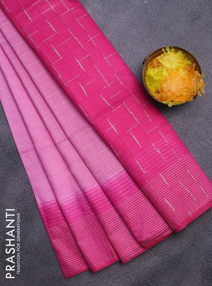 Bamboo saree light pink and pink with allover thread & zari stripe pattern and woven border