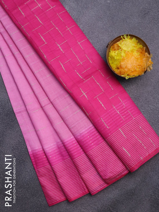 Bamboo saree light pink and pink with allover thread & zari stripe pattern and woven border