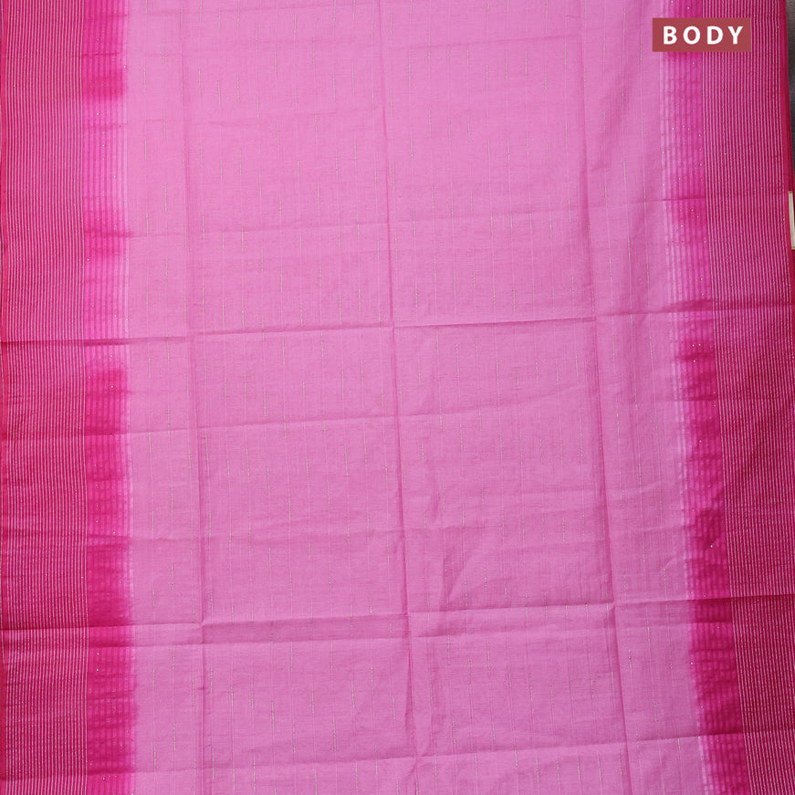 Bamboo saree light pink and pink with allover thread & zari stripe pattern and woven border