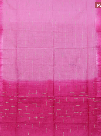 Bamboo saree light pink and pink with allover thread & zari stripe pattern and woven border