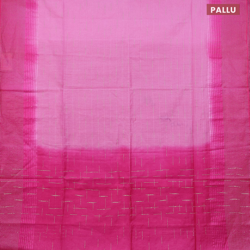 Bamboo saree light pink and pink with allover thread & zari stripe pattern and woven border