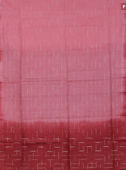 Bamboo saree peach shade and maroon with allover thread & zari stripe pattern and woven border