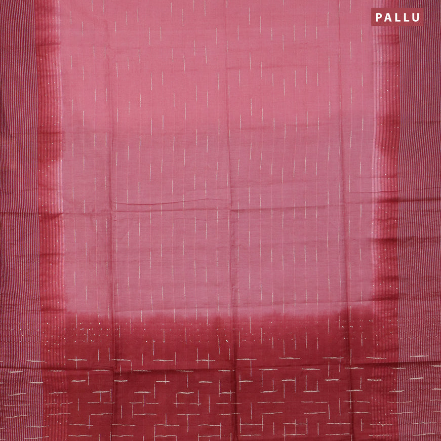 Bamboo saree peach shade and maroon with allover thread & zari stripe pattern and woven border