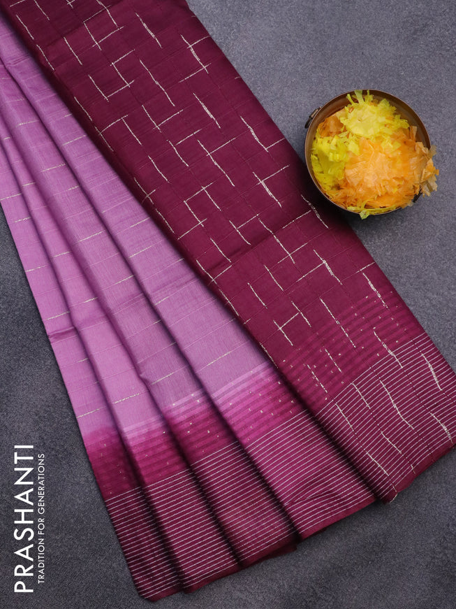 Bamboo saree lotus pink and dark magenta pink with allover thread & zari stripe pattern and woven border