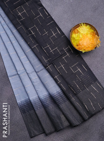 Bamboo saree grey and black with allover thread & zari stripe pattern and woven border