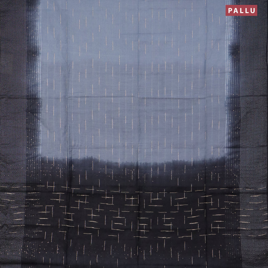 Bamboo saree grey and black with allover thread & zari stripe pattern and woven border