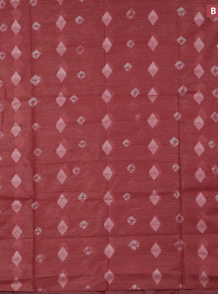 Bamboo saree maroon shade with thread buttas & batik prints and silver zari woven border