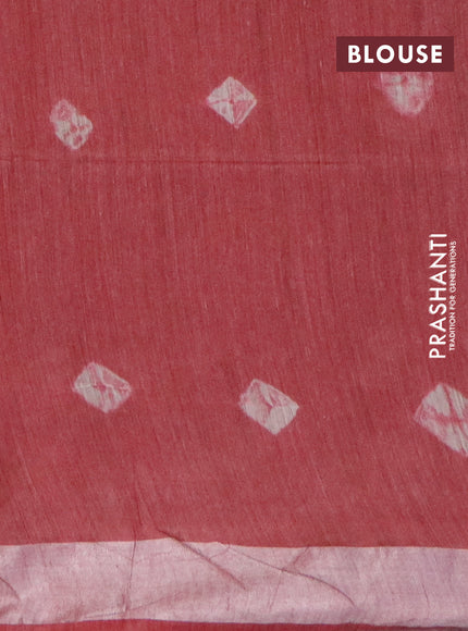 Bamboo saree maroon shade with thread buttas & batik prints and silver zari woven border