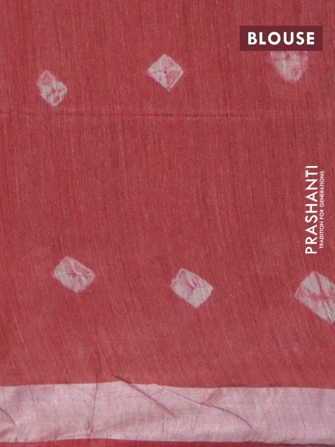 Bamboo saree maroon shade with thread buttas & batik prints and silver zari woven border