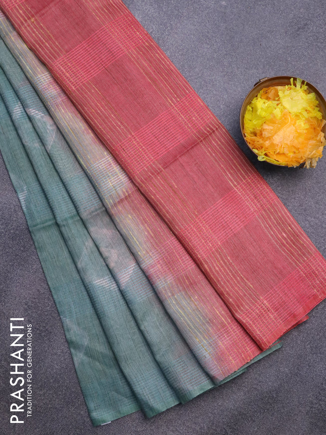 Bamboo saree green shade and red shade with batik butta prints & thread weaves and woven border