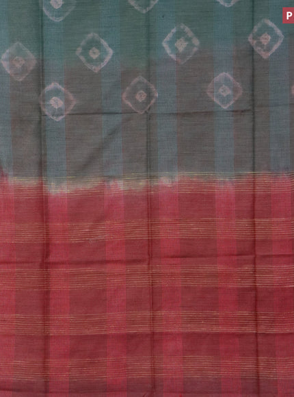 Bamboo saree green shade and red shade with batik butta prints & thread weaves and woven border