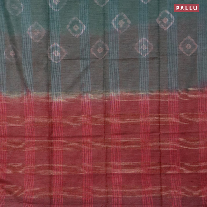 Bamboo saree green shade and red shade with batik butta prints & thread weaves and woven border