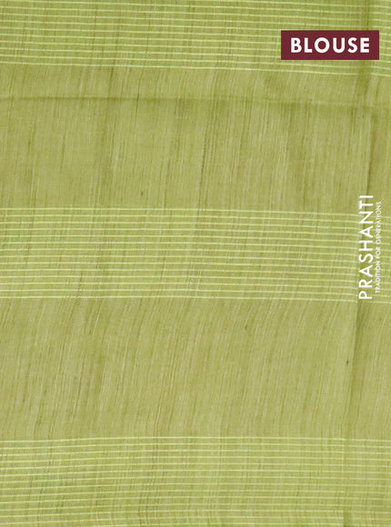 Bamboo saree peach pink shade and light green with batik butta prints & thread weaves and woven border