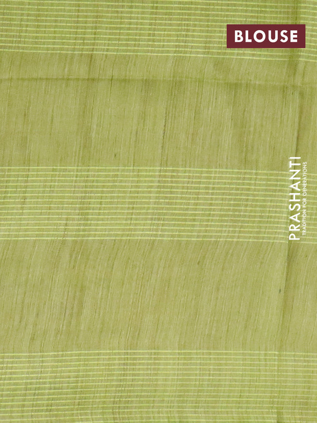 Bamboo saree peach pink shade and light green with batik butta prints & thread weaves and woven border