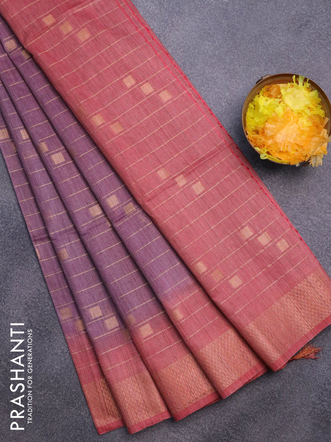 Bamboo saree purple shade and red shade with allover zari weaves & buttas and zari woven border