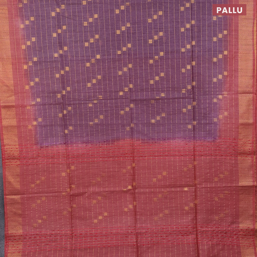 Bamboo saree purple shade and red shade with allover zari weaves & buttas and zari woven border