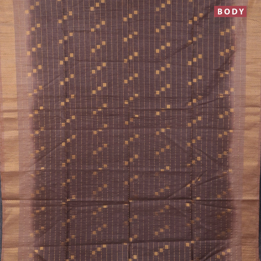 Bamboo saree brown shade and sandal with allover zari weaves & buttas and zari woven border