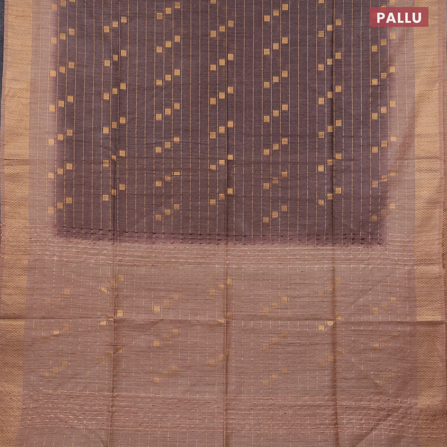 Bamboo saree brown shade and sandal with allover zari weaves & buttas and zari woven border