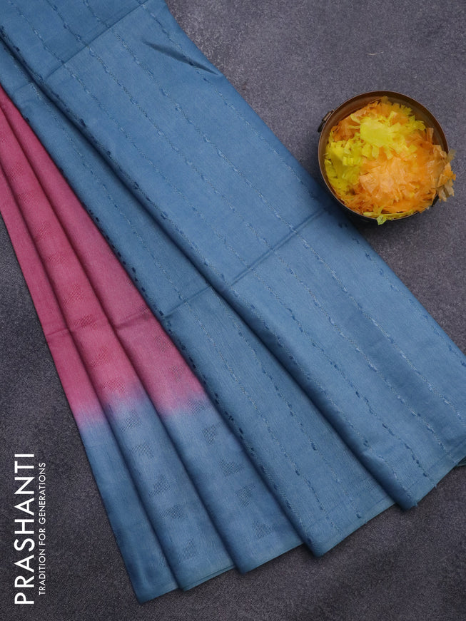 Bamboo saree pink shade and blue shade with self emboss and simple border