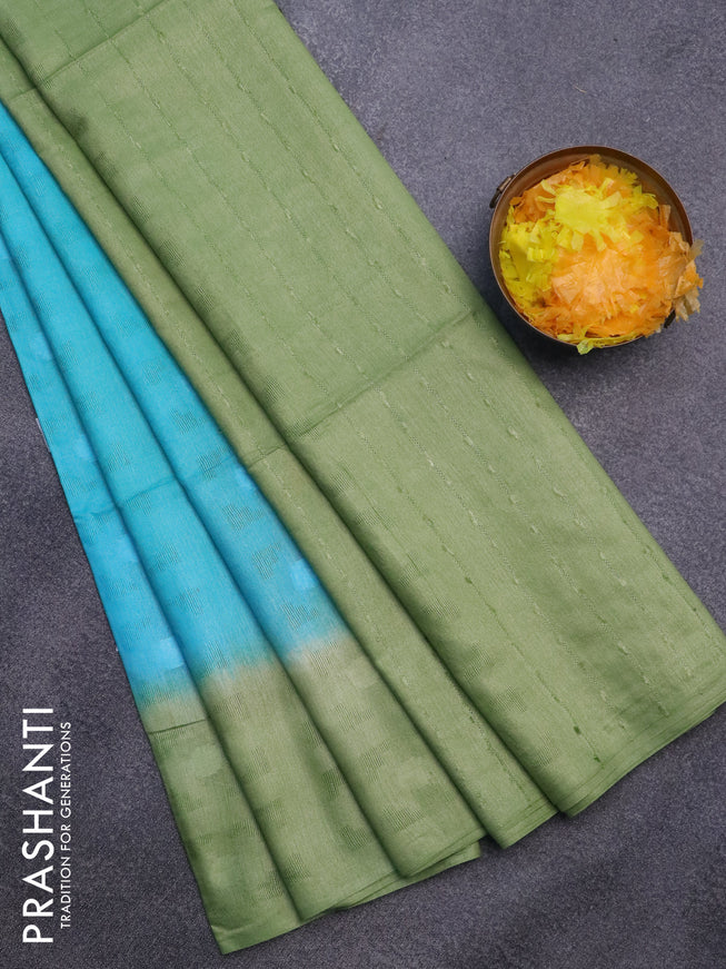 Bamboo saree light blue and light green with self emboss and simple border