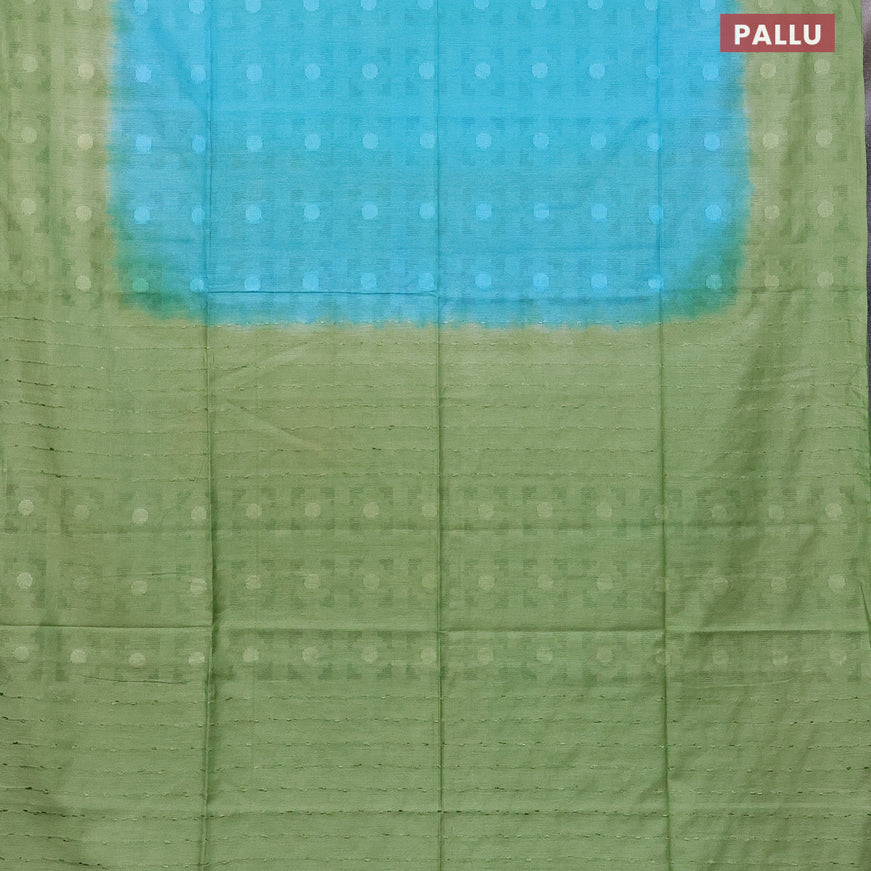 Bamboo saree light blue and light green with self emboss and simple border