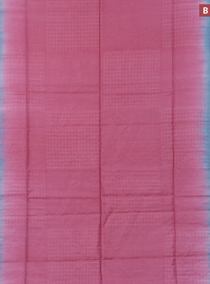 Bamboo saree pink and blue shade with checked pattern and sequin work pallu