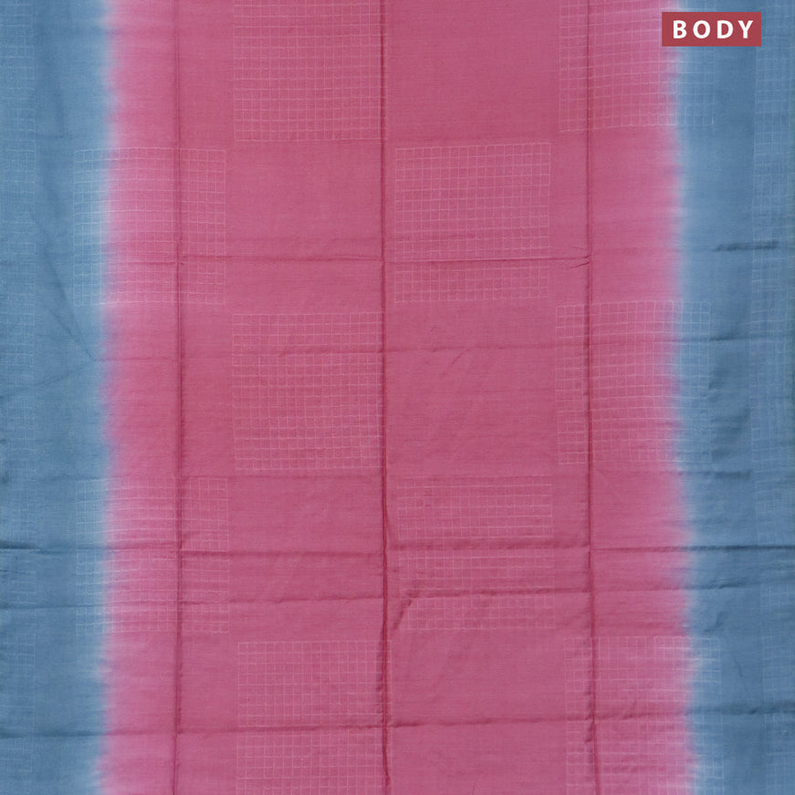 Bamboo saree pink and blue shade with checked pattern and sequin work pallu