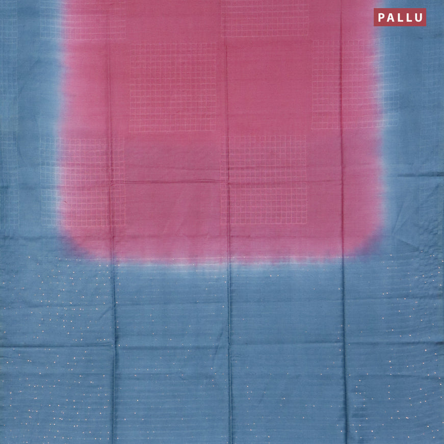 Bamboo saree pink and blue shade with checked pattern and sequin work pallu