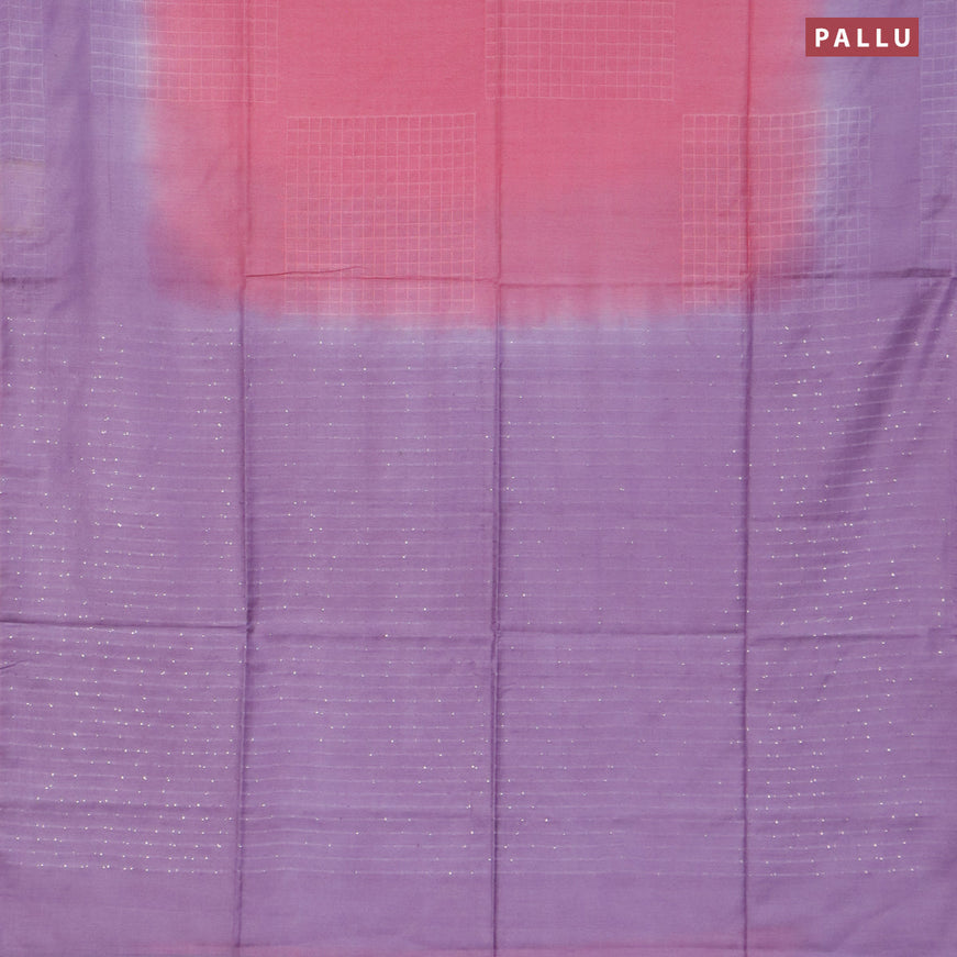 Bamboo saree pink shade and lavender shade with checked pattern and sequin work pallu