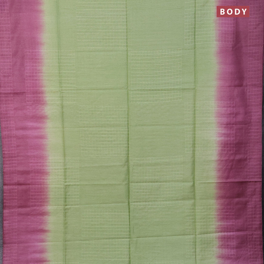 Bamboo saree light green and wine shade with checked pattern and sequin work pallu