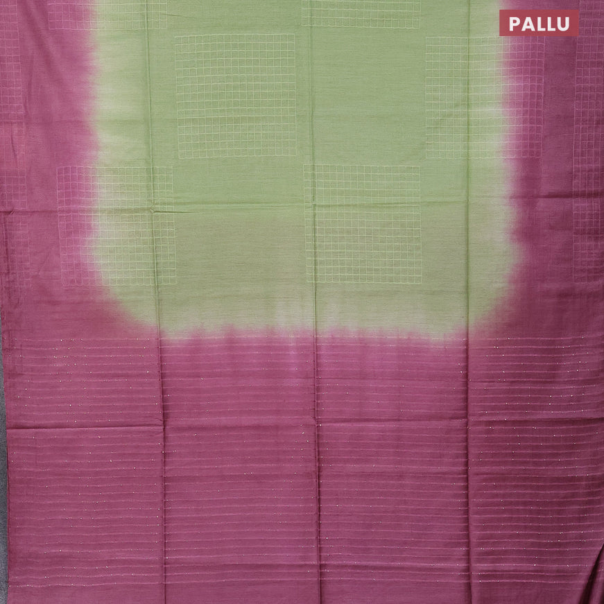 Bamboo saree light green and wine shade with checked pattern and sequin work pallu