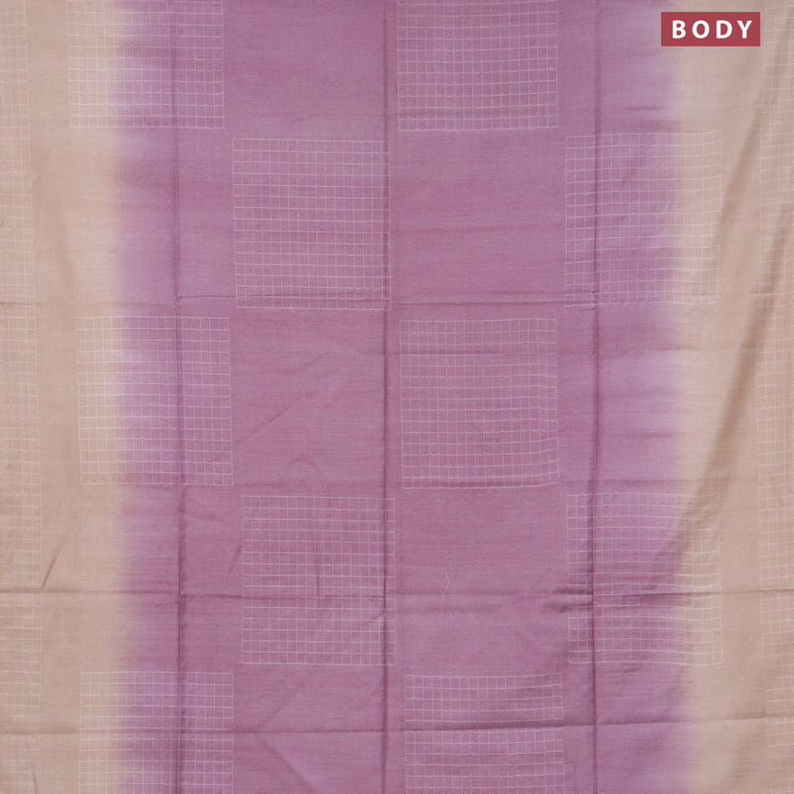 Bamboo saree mild purple and cream with checked pattern and sequin work pallu