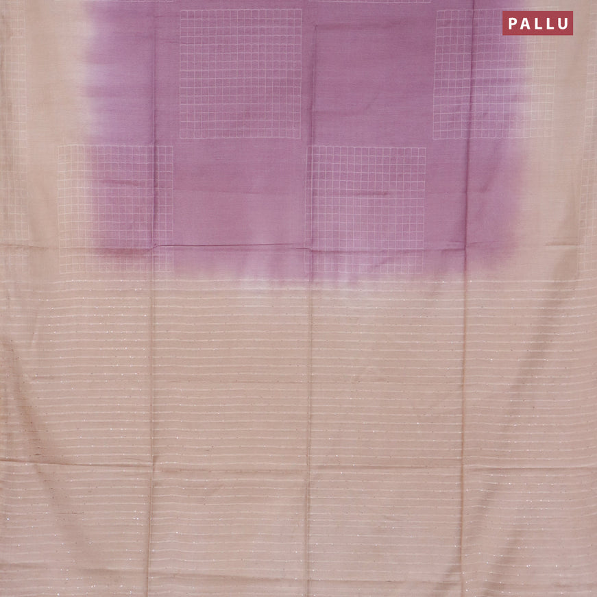 Bamboo saree mild purple and cream with checked pattern and sequin work pallu