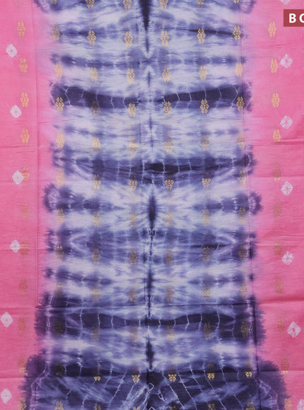 Bamboo saree blue shade and light pink with tie & dye prints zari buttas and woven border