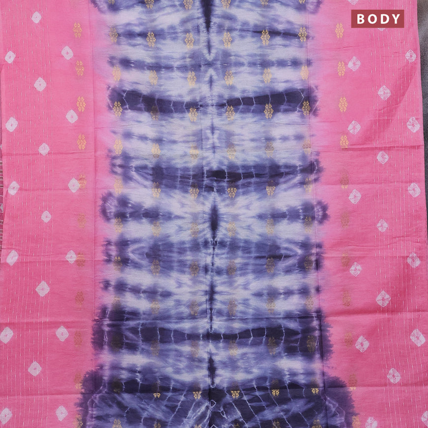 Bamboo saree blue shade and light pink with tie & dye prints zari buttas and woven border