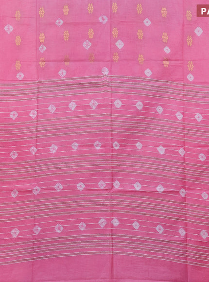 Bamboo saree blue shade and light pink with tie & dye prints zari buttas and woven border