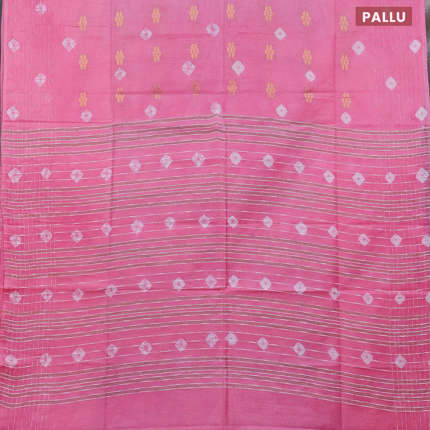 Bamboo saree blue shade and light pink with tie & dye prints zari buttas and woven border